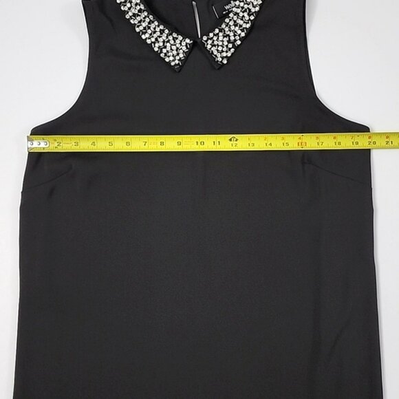 Wallis Women's Black Sleeveless Tunic Top Beaded Collar Applique Slits Size 10 - Picture 11 of 12